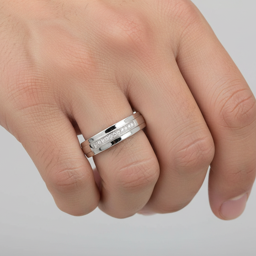 925 Sterling Silver Rhodium-Plated Band CZ Ring