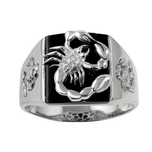 Sterling Silver Rhodium Plated Square Scorpion Ring with CZ
