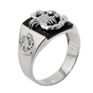 Sterling Silver Rhodium Plated Square Scorpion Ring with CZ