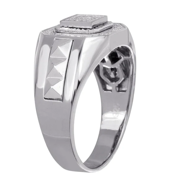 Men's Sterling Silver 925 Rhodium Square Ring with CZ