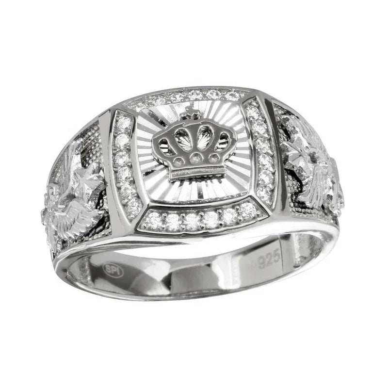 925 Sterling Silver Rhodium Plated Men's Crown Ring