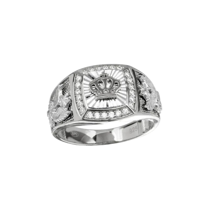 925 Sterling Silver Rhodium-Plated Men's Crown Ring