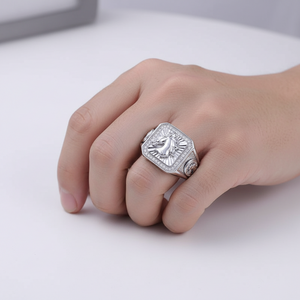 Sterling Silver Rhodium-Plated Men's Stallion Statement CZ Ring