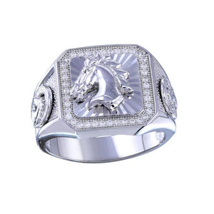 925 Sterling Silver  Rhodium Plated Men's Stallion Statement CZ Ring