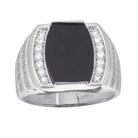 Silver Men's Ring setting with Onyx and Cubic Zirconia