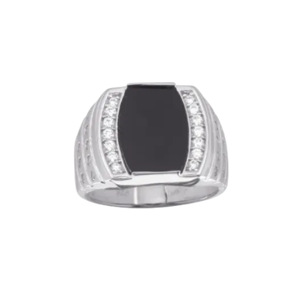925 Sterling Silver Setting with Onyx and Cubic Zirconia Ring