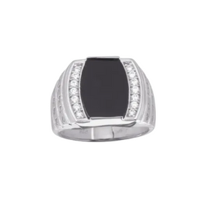 925 Sterling Silver Setting with Onyx and Cubic Zirconia Ring