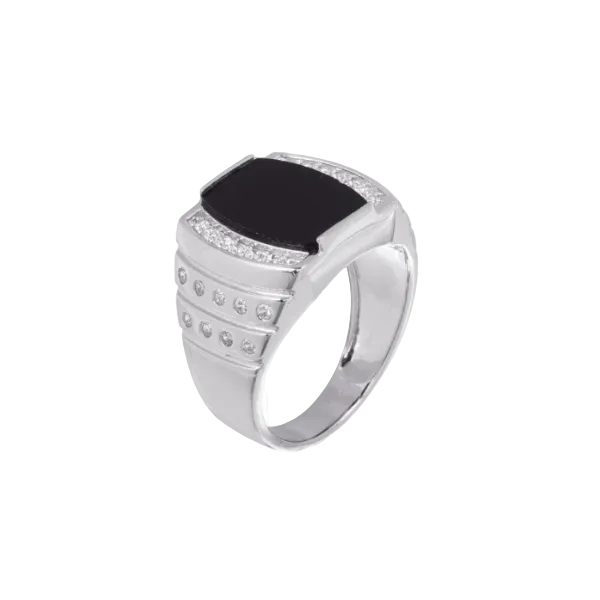 925 Sterling Silver Setting with Onyx and Cubic Zirconia Ring