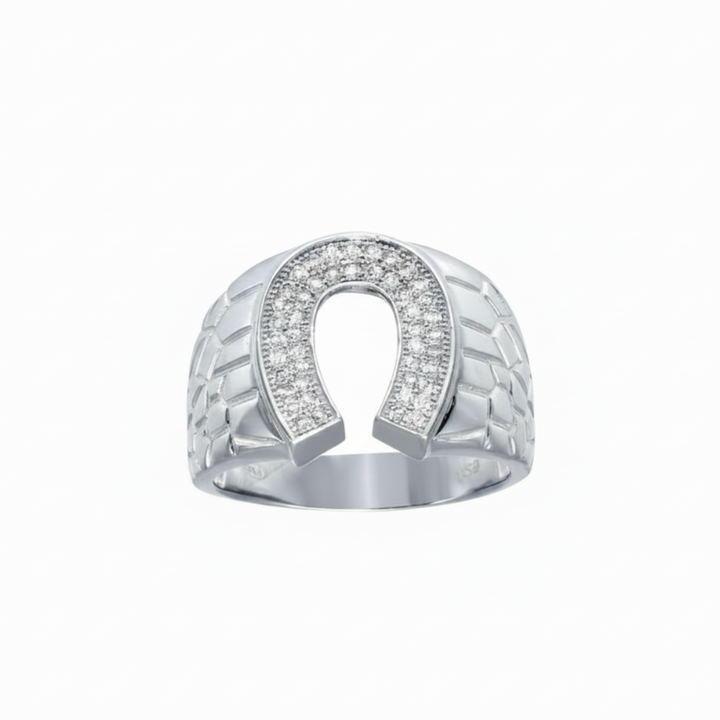 Sterling Silver Horse Shoe with CZ Ring