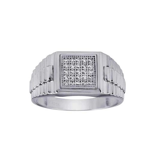 Silver Rhodium Plated Square Style Ring  setting with CZ