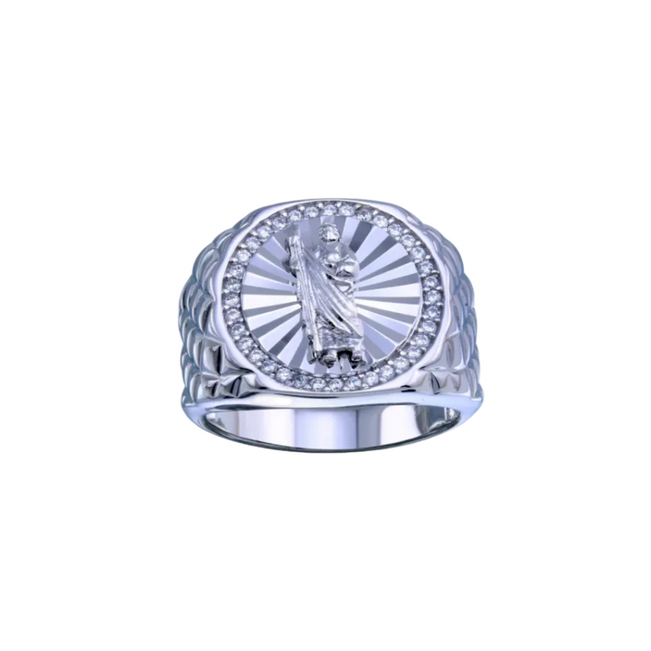 925 Sterling Silver Rhodium-Plated Saint Jude CZ Ring