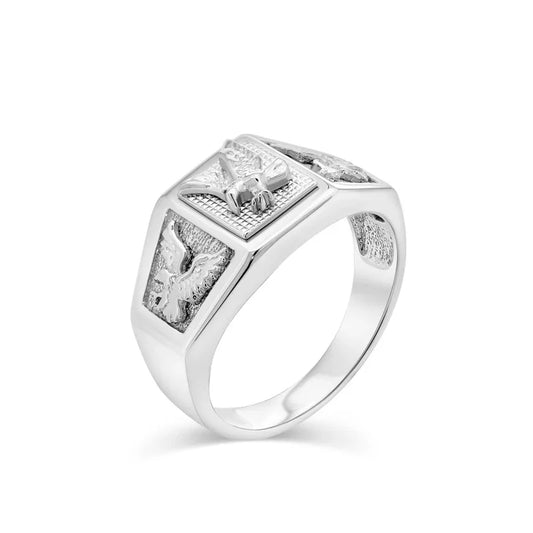 925 Sterling Silver  Rhodium Plated Men's American Eagle 11.6mm x 22.2mm Ring