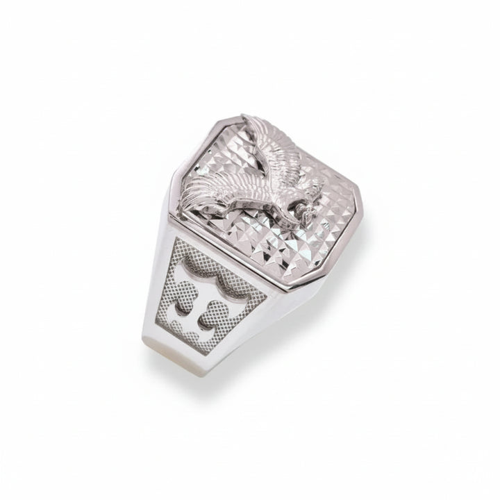 925 Sterling Silver Rhodium-Plated Eagle Octagon Ring