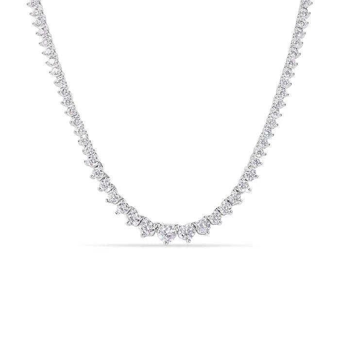 Sterling Silver Rhodium-Plated Sterling Silver Clear CZ Tennis Necklace