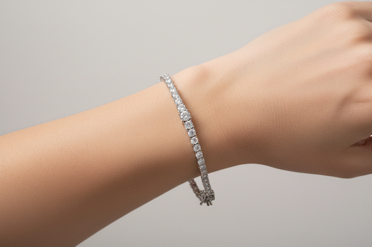 Sterling Silver Rhodium-Plated Sterling Silver Clear CZ Tennis Bracelet