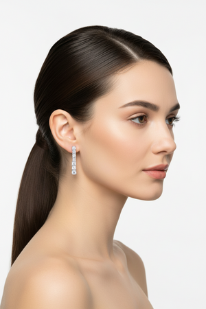 Sterling Silver Rhodium-Plated Sterling Silver Clear CZ Tennis Earrings