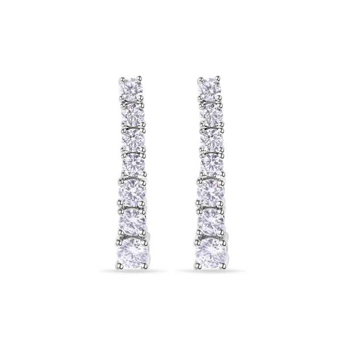 Rhodium Plated 925 Sterling Silver Clear CZ Tennis Earrings