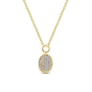Yellow Gold Gabriel & Co Oval Shape Pavé Diamond Necklace. 14k, TDW: 0.14ct, 17
