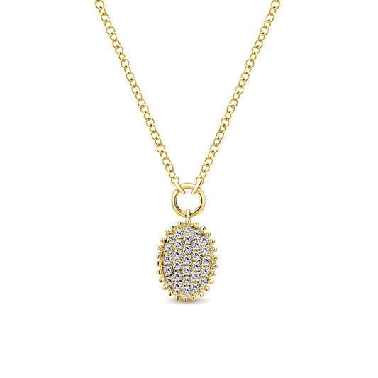 Yellow Gold Gabriel & Co Oval Shape Pavé Diamond Necklace. 14k, TDW: 0.14ct, 17"