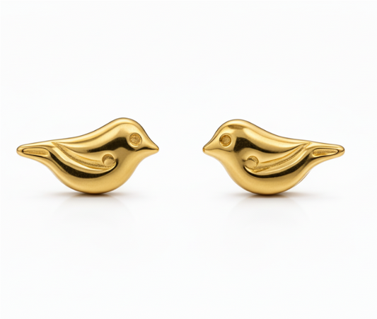 18K Yellow Gold Bird Studs Earrings