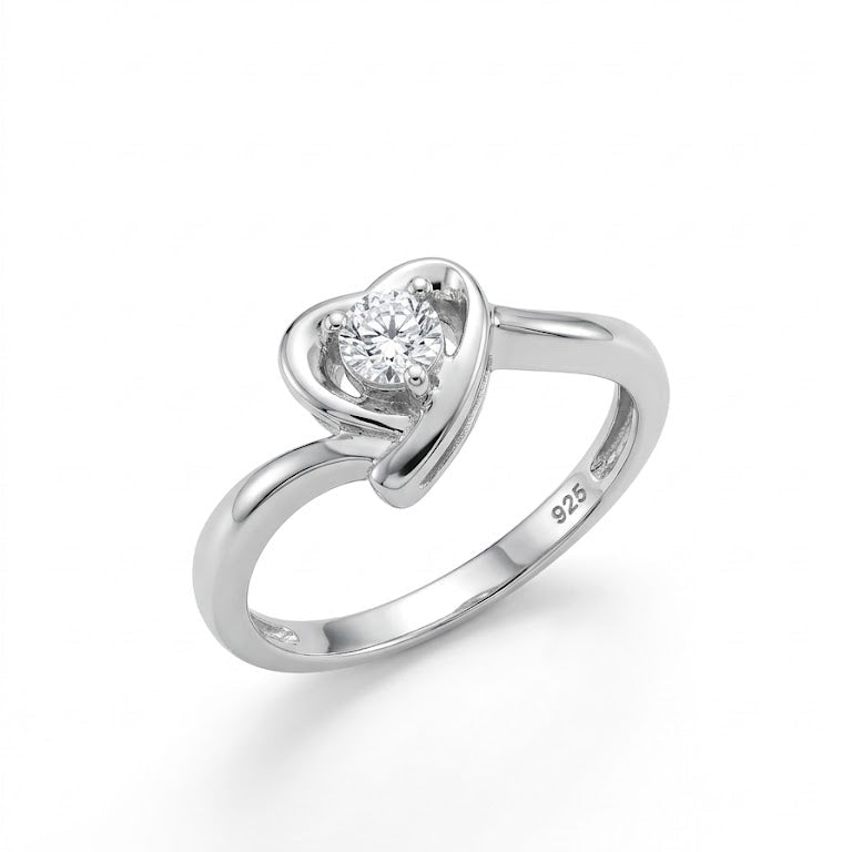 925 Sterling Silver Heart Solitaire Diamond Ring