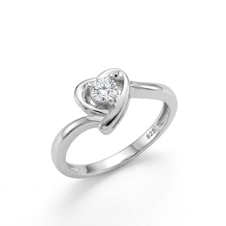 925 Sterling Silver Heart Solitaire Diamond Ring