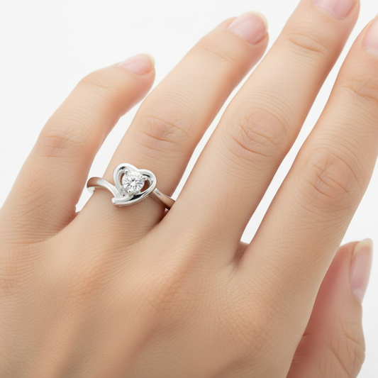 925 Sterling Silver Heart Solitaire Diamond Ring