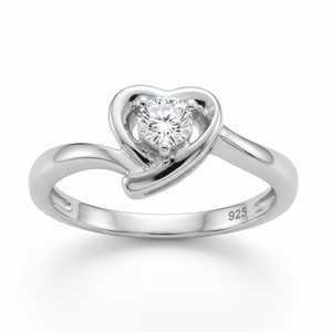 925 Sterling Silver Heart Solitaire Diamond Ring