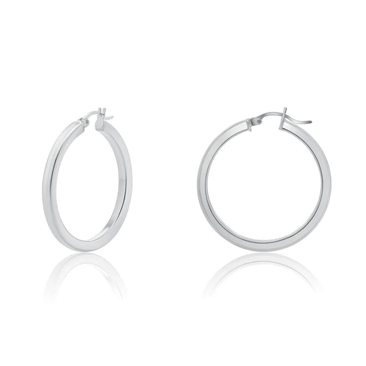 Silver 925 Square Flat Hoop Earring