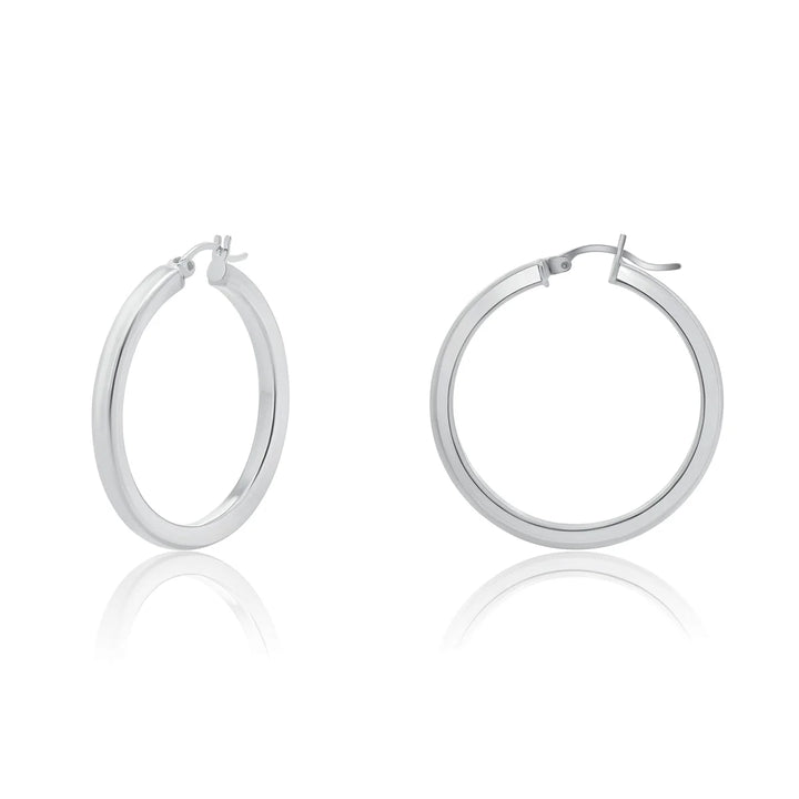Silver 925 Square Flat Hoop Earring