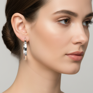 Silver Square Flat 3mm Wide Hoop Earrings