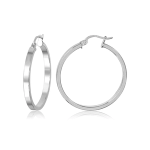 Silver Square Flat Hoop Earring 3mm Wide, 25mm