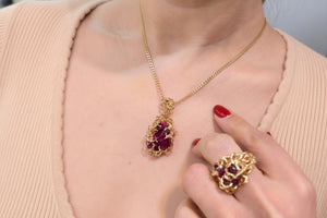 Handcrafted Yellow Gold Natural Ruby Organic Cluster Ring. 14k, Total Ruby Weight: 3.15ct