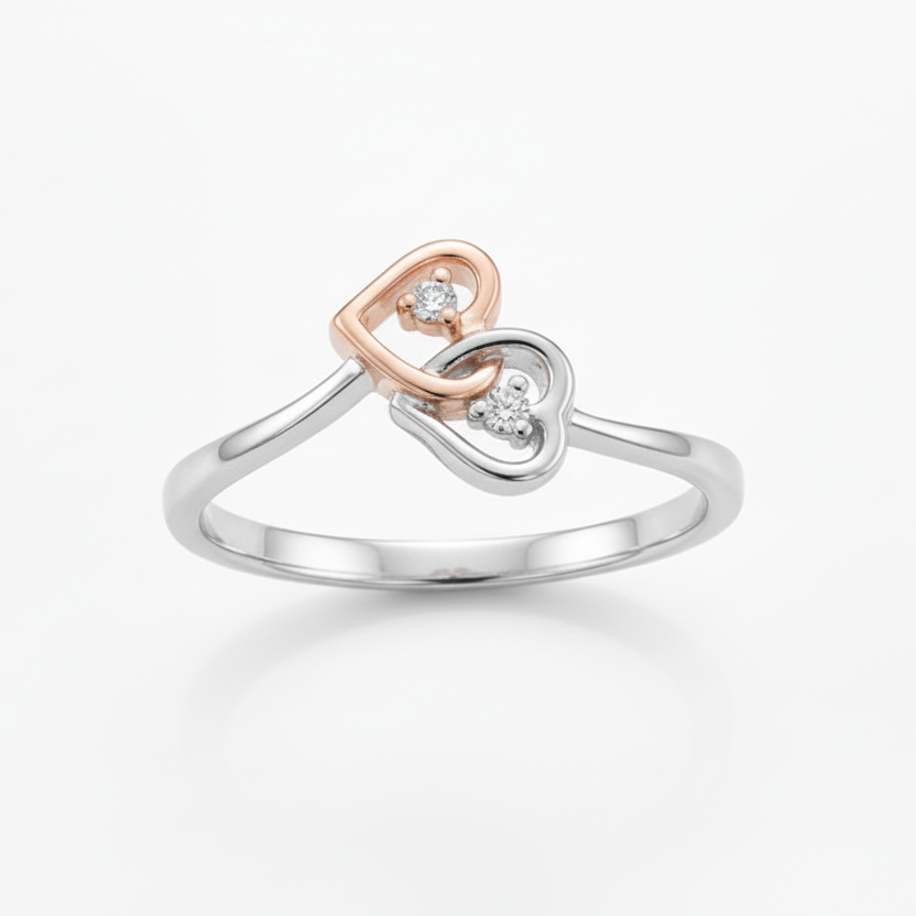 925 Sterling Silver & 10k Rose Gold Two-Tone Interlocking Heart Ring