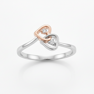 925 Sterling Silver & 10k Rose Gold Two-Tone Interlocking Heart Ring