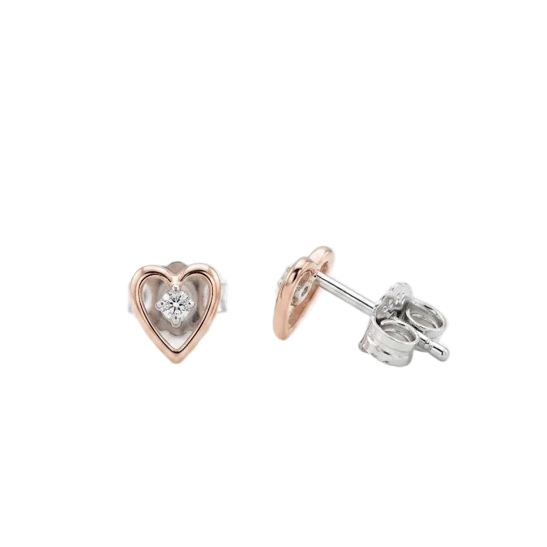 10k Rose & White Gold Diamond Accent Heart Studs Earrings