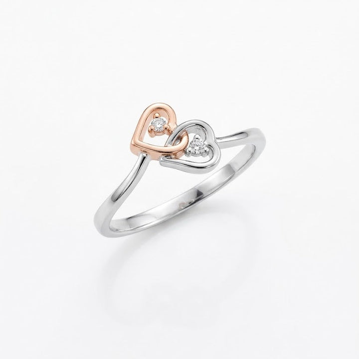 925 Sterling Silver & 10k Rose Gold Two-Tone Interlocking Heart Ring
