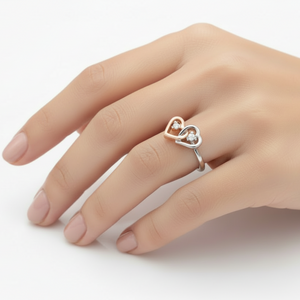 925 Sterling Silver & 10k Rose Gold Two-Tone Interlocking Heart Ring