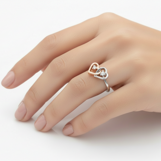 925 Sterling Silver & 10k Rose Gold Two-Tone Interlocking Heart Ring