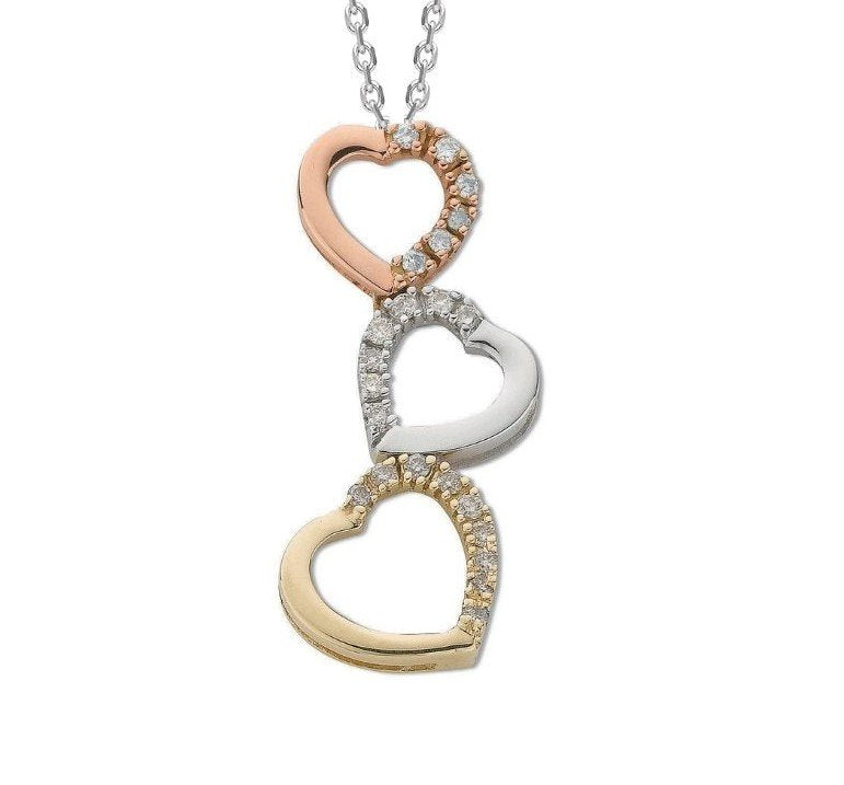 Tricolor Gold Heart Pendent setting with 24 Round Natural Diamonds, 14k,
