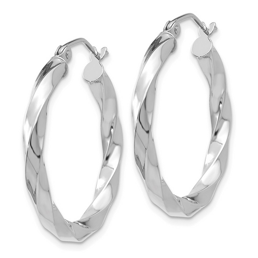 White Gold Oval shape Spiral Hoop Earrings, 14k