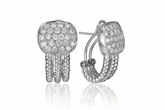 14K White Gold Diamond Pave Huggie Earrings TDW: 0.72 GH I