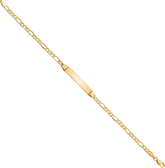 Yellow Gold ID Bracelet Figaro Style, 18k, 7 3/4 Inches, 3.21gr