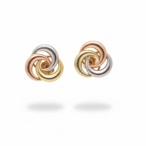 Tri-Tone Gold Trinity Interlocking Stud Earrings 14k