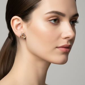 Tri-Tone Gold Trinity Interlocking Stud Earrings 14k