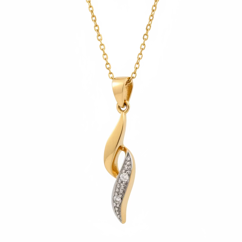 10K Yellow Gold Diamond Swirl Pendant Necklace
