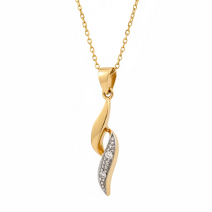 10K Yellow Gold Diamond Swirl Pendant Necklace