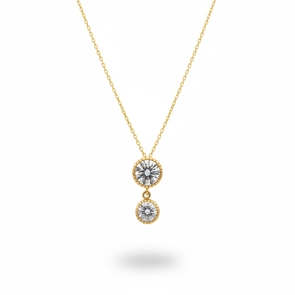 10K Yellow Gold Double Halo CZ Drop Pendant Necklace