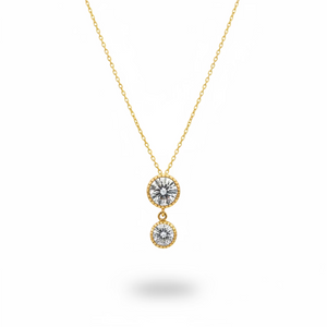 10K Yellow Gold Double Halo CZ Drop Pendant Necklace