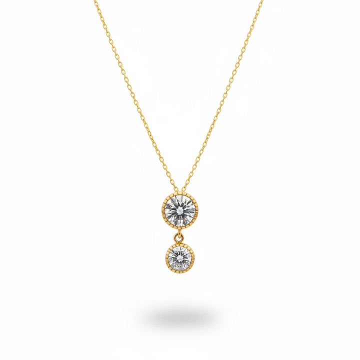 10K Yellow Gold Double Halo CZ Drop Pendant Necklace